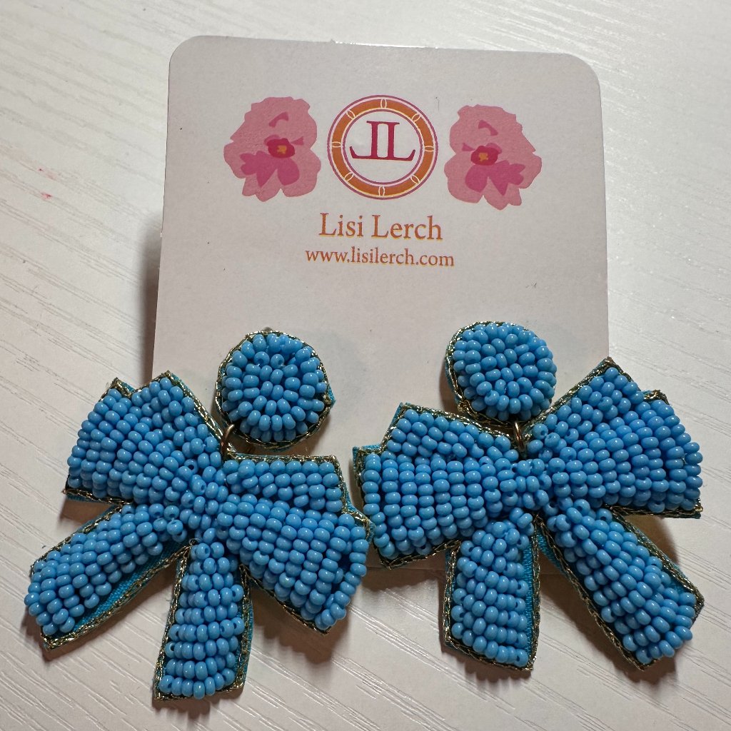 Lisi Lerch Blue And Gold Beaded Earrings-Euc